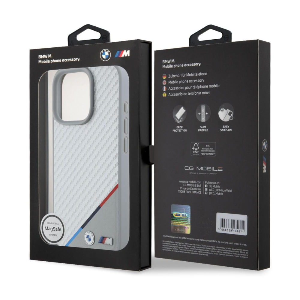 Estuche BMW Hc M MagSafe Carbon Tricolor Grey para iPhone 16 Pro - 0763000005
