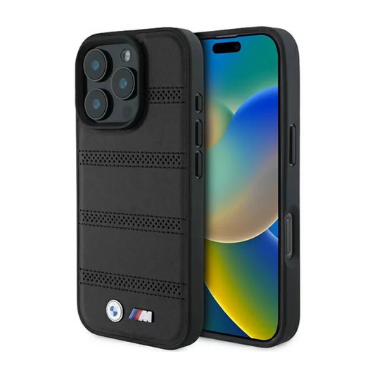 BMW hc m magsafe pu perforated and stitched lines black iphone 16 pro