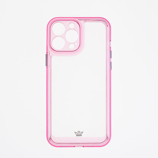 Estuche transparente el rey marco de apple iphone 13 pro max color rosado / transparente