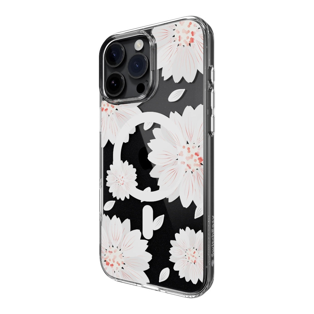 Estuche switcheasy skin iphone 16 pro style m pattern shockproof case for 2024 iphone 3 lenses white flower color multicolor