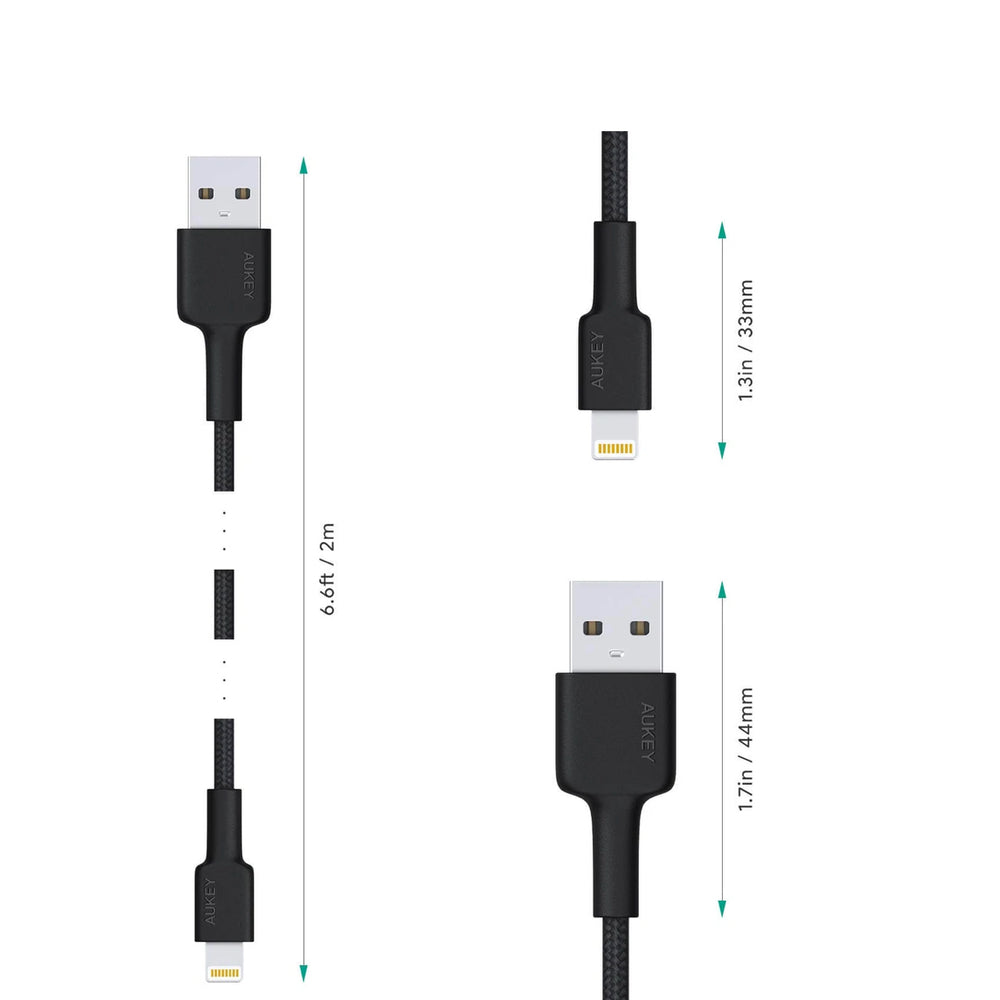 Cable Aukey Adaptador 2mts USB a Lightning - Negro - AUK02