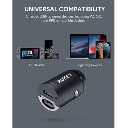 Cargador Aukey Carro 30W Ultra Small - Negro - AUK12