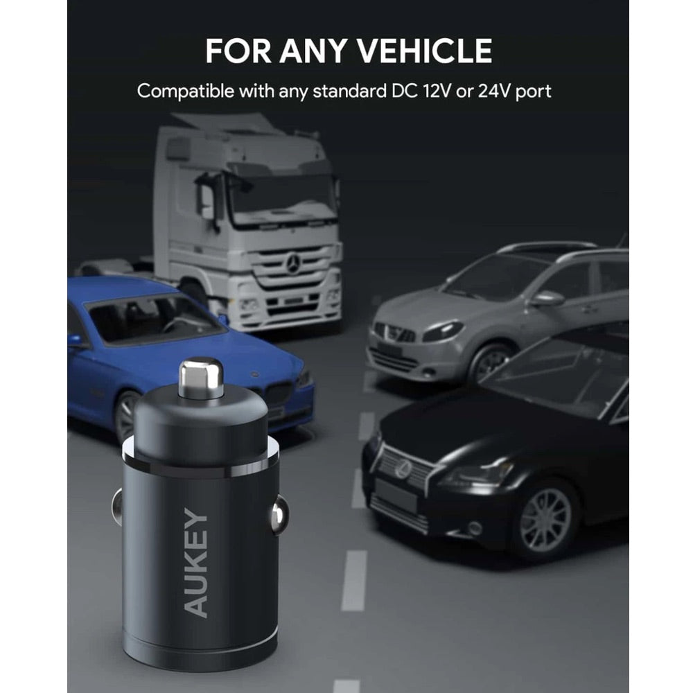 Cargador Aukey Carro 30W Ultra Small - Negro - AUK12