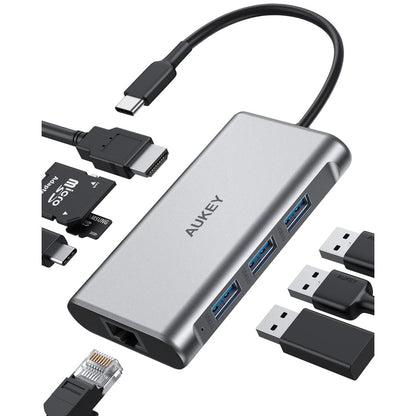 Adaptador Aukey Hub 8 en 1 USB-C para Tablet y Computadora - AUK24