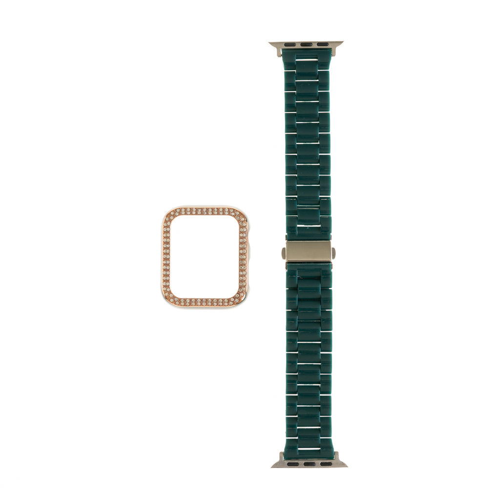 Accesorio generico pulsera con bumper de diamantes apple watch 44 mm color verde marfil