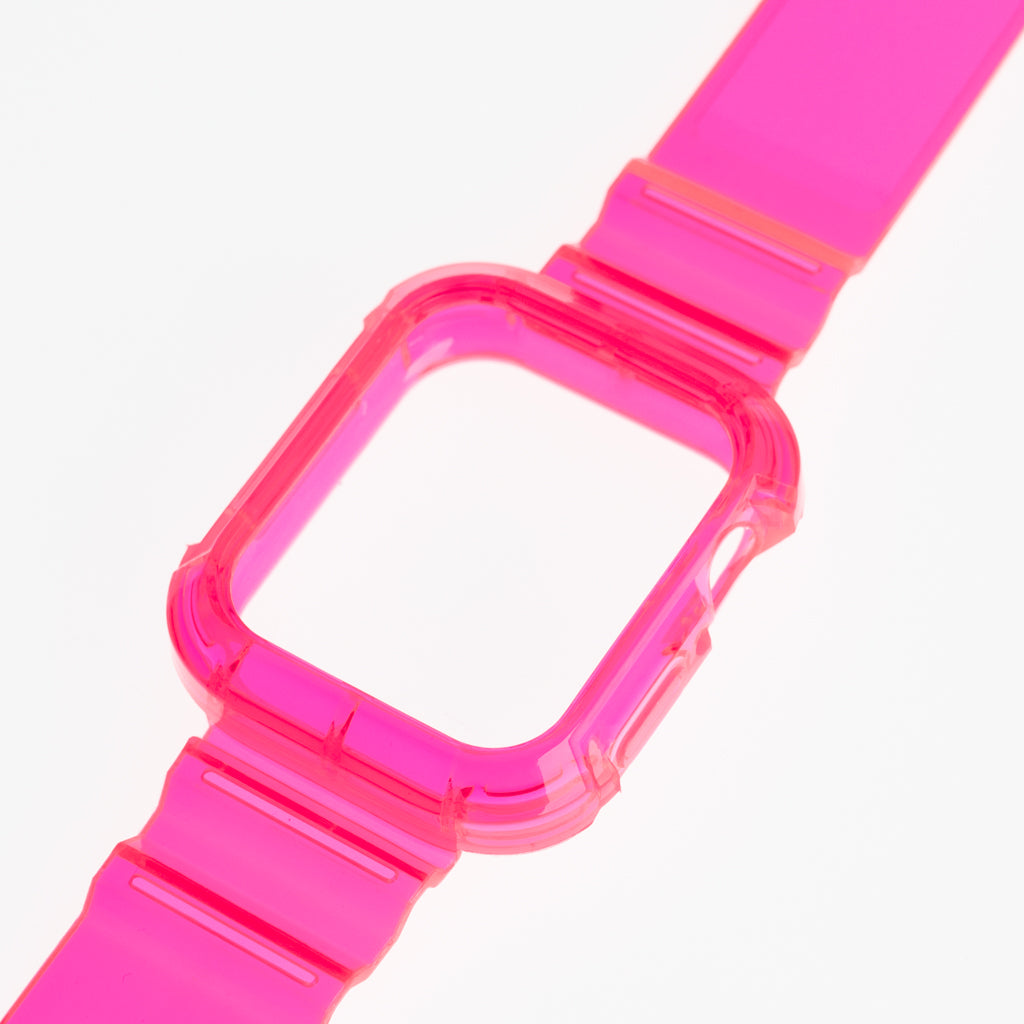 Pulseras y bumper rugged clear 42 mm fucsia neon - PULRG18