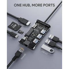 Adaptador aukey hub 8 en 1 con usb c para tablet o computadora - TOP MOVIL
