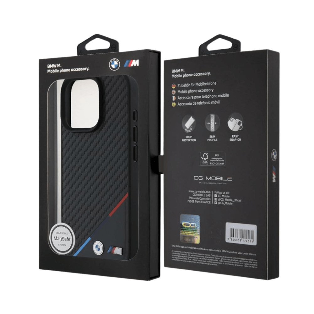 BMW hc m magsafe pu carbon tricolor line black iphone 16 pro max - TOP MOVIL