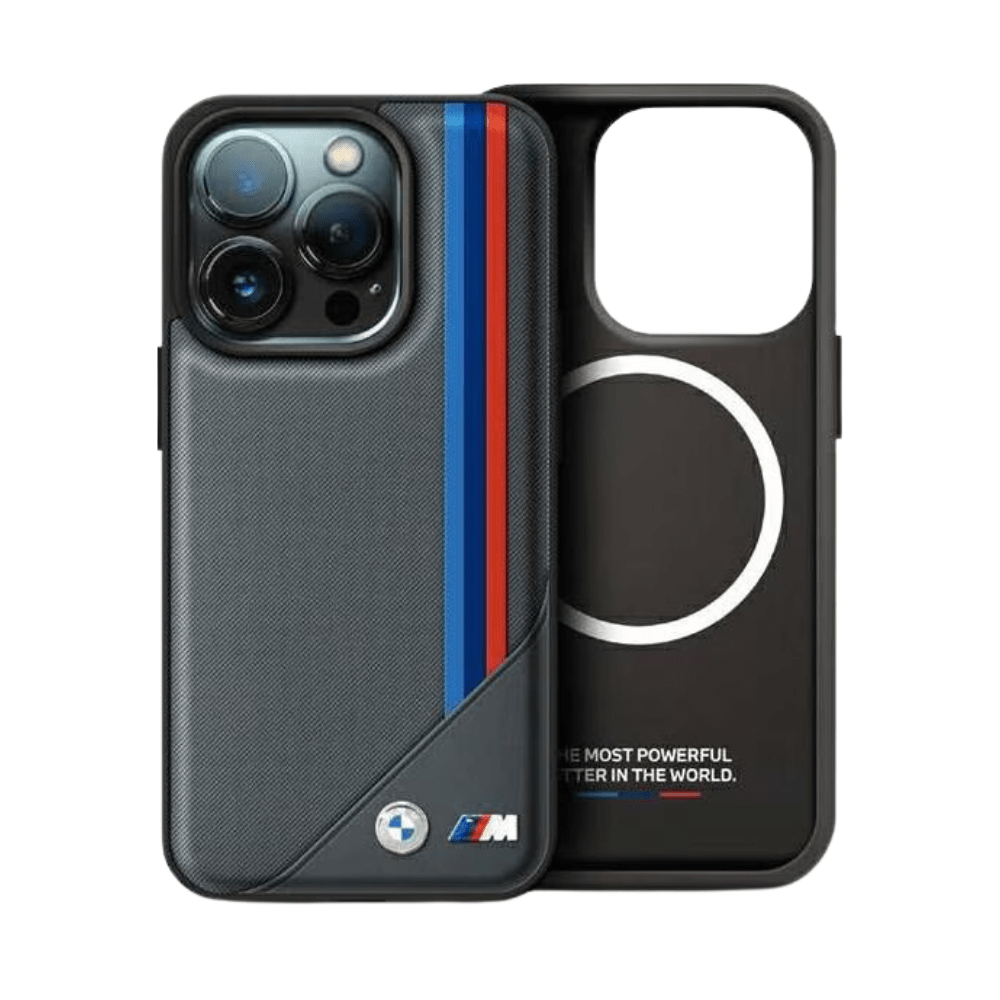 BMW hc m magsafe pu meshed tricolor stripes antracite iphone 16 pro max - TOP MOVIL