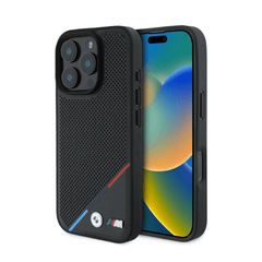 BMW hc m magsafe pu perforated tricolor line black iphone 16 pro - TOP MOVIL