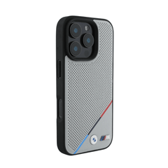 BMW hc m magsafe pu perforated tricolor line grey iphone 16 pro max - TOP MOVIL