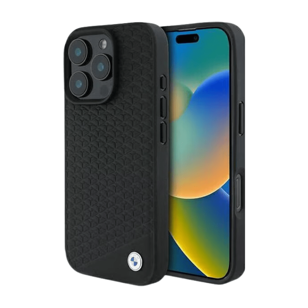 BMW hc sign magsafe leather diamond metal logo black iphone 16 pro max - TOP MOVIL