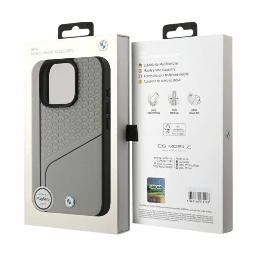 BMW hc sign magsafe leather textured and line grey iphone 16 pro max - TOP MOVIL