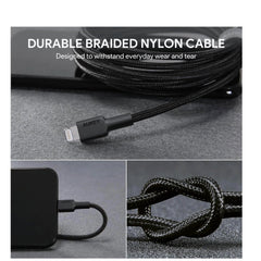 Cable aukey adaptador de 2mts brained nylon usb a a lightning color negro - TOP MOVIL