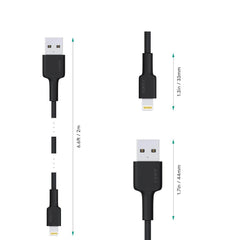 Cable aukey adaptador de 2mts brained nylon usb a a lightning color negro - TOP MOVIL