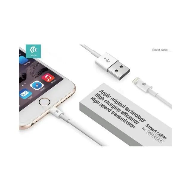 Cable devia lightning smart series (5v 2a,2m) color blanco - TOP MOVIL