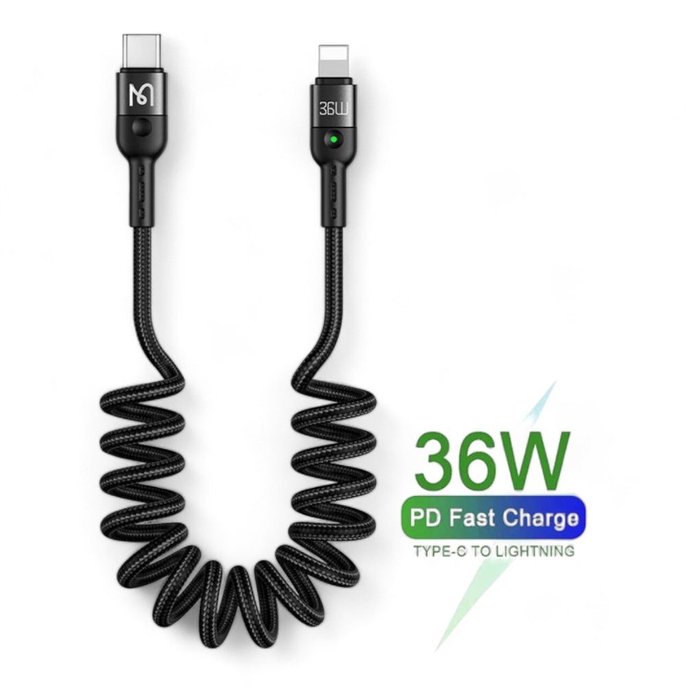 Cable mcdodo lightning ca - 1960 36w pd type c to lightning car spring colocho cable color negro - TOP MOVIL