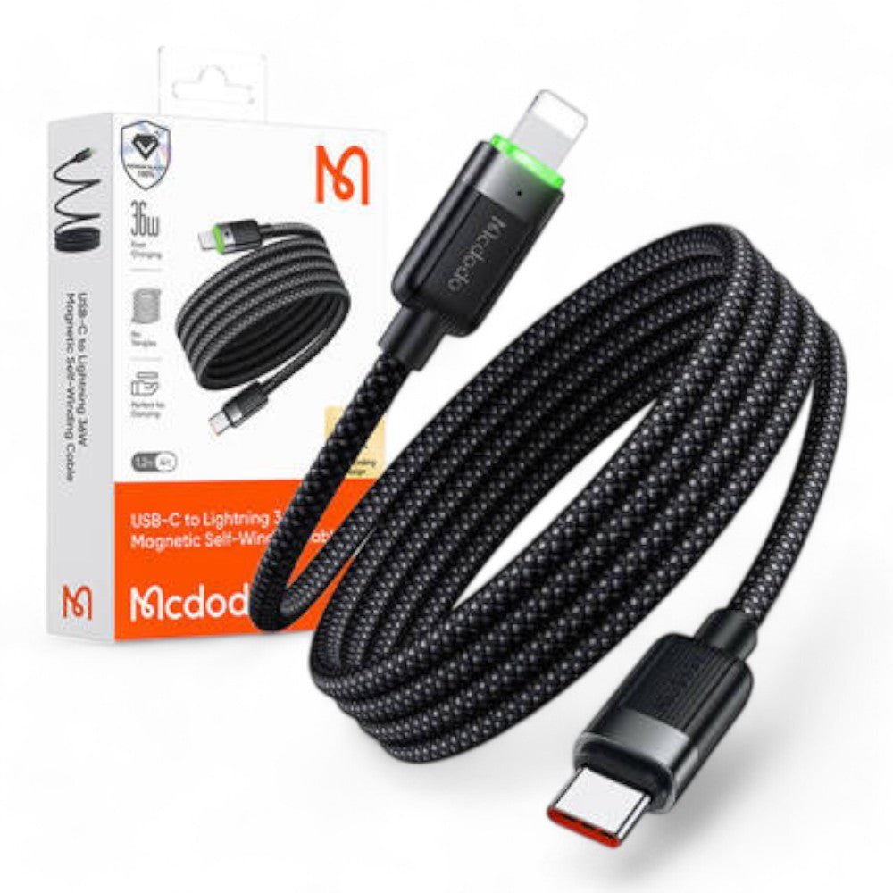 Cable mcdodo usb ca - 2010 usb - c to lightning 36w magnetic self - winding cable color negro - TOP MOVIL