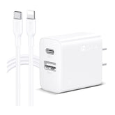 Cargador 1hora pared doble puerto usb c y usb a 20w y cable lighting gar163 color blanco - TOP MOVIL