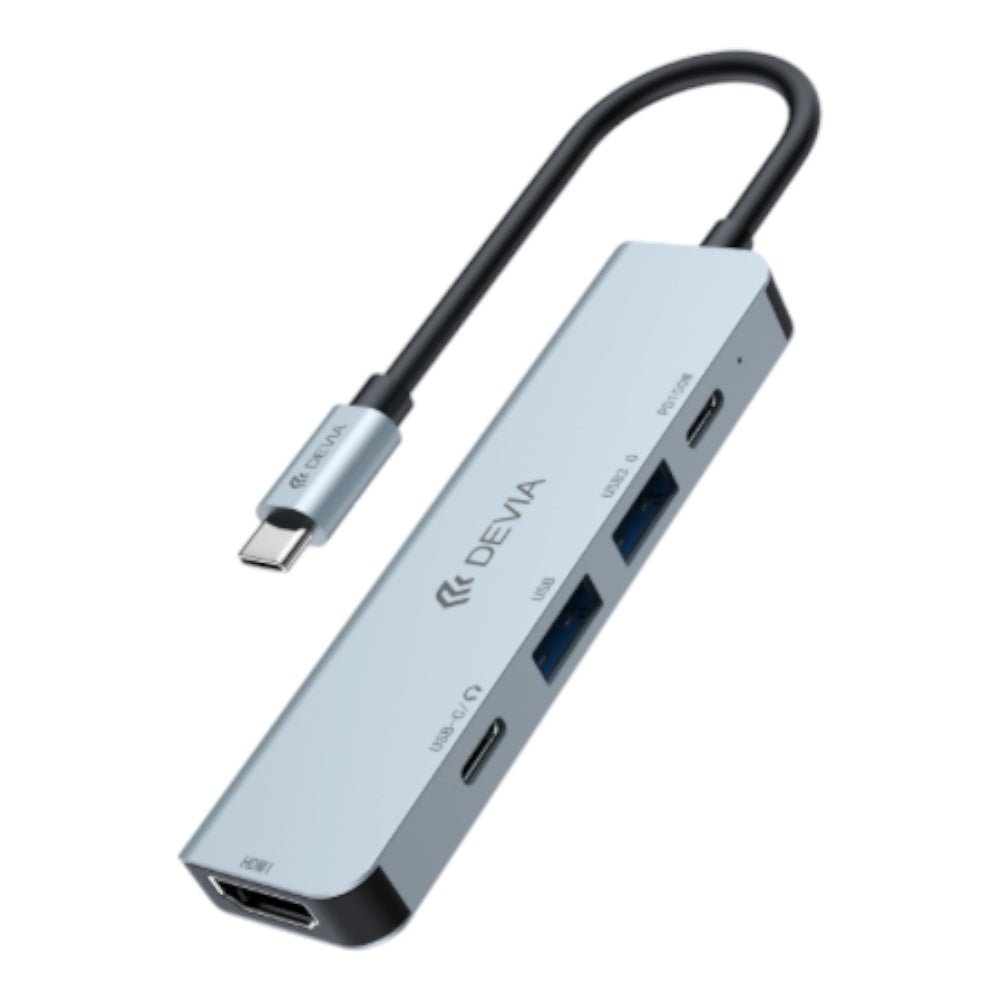 Devia EC702 Leopard Series C to USB*2+C+PD 100W+HDMI(4K)) 5 In 1 HUB color deep gray - TOP MOVIL