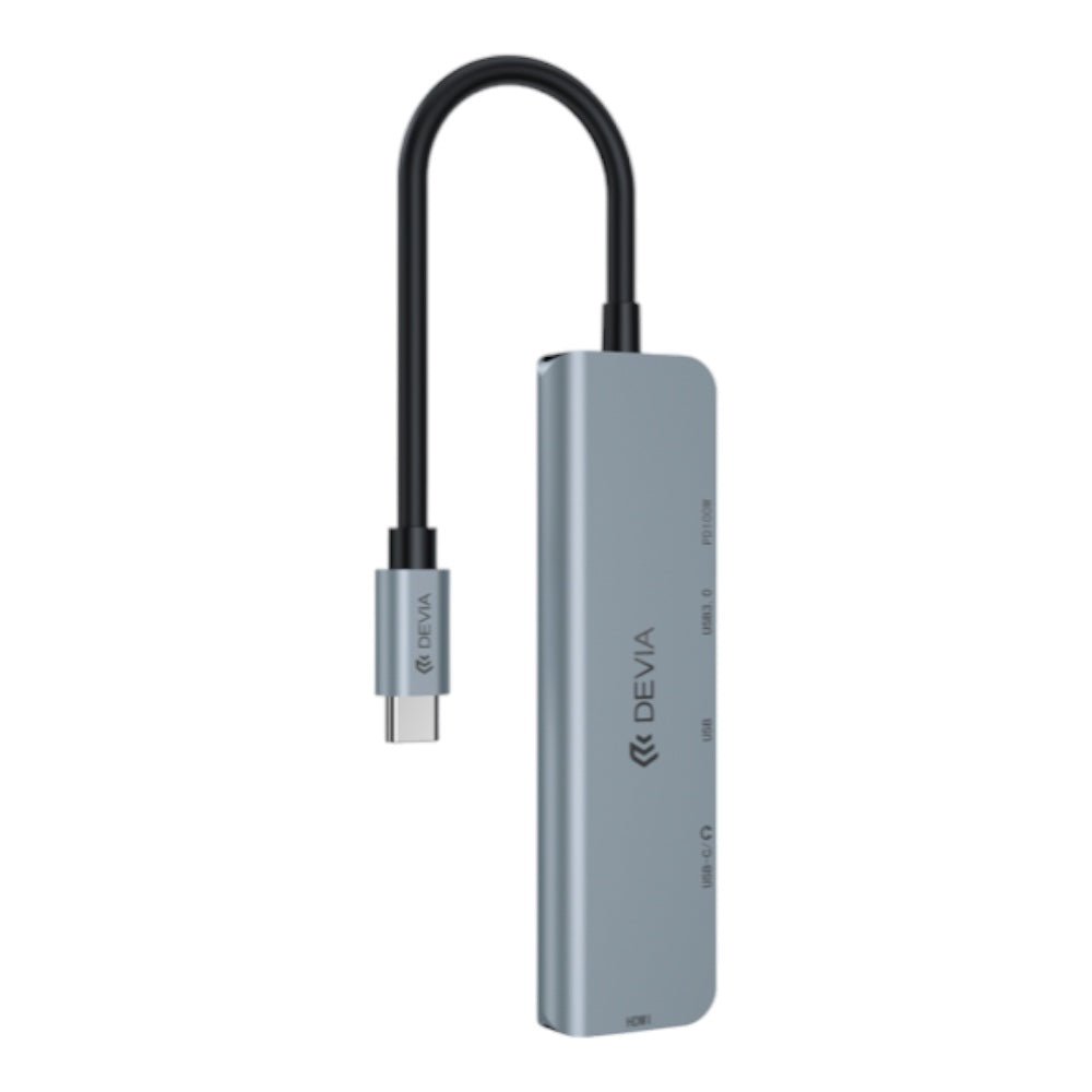 Devia EC702 Leopard Series C to USB*2+C+PD 100W+HDMI(4K)) 5 In 1 HUB color deep gray - TOP MOVIL