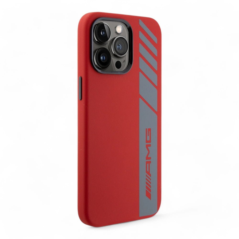 Estuche amg silicone magsafe case vertical logo pattern iphone 15 pro max color rojo - TOP MOVIL