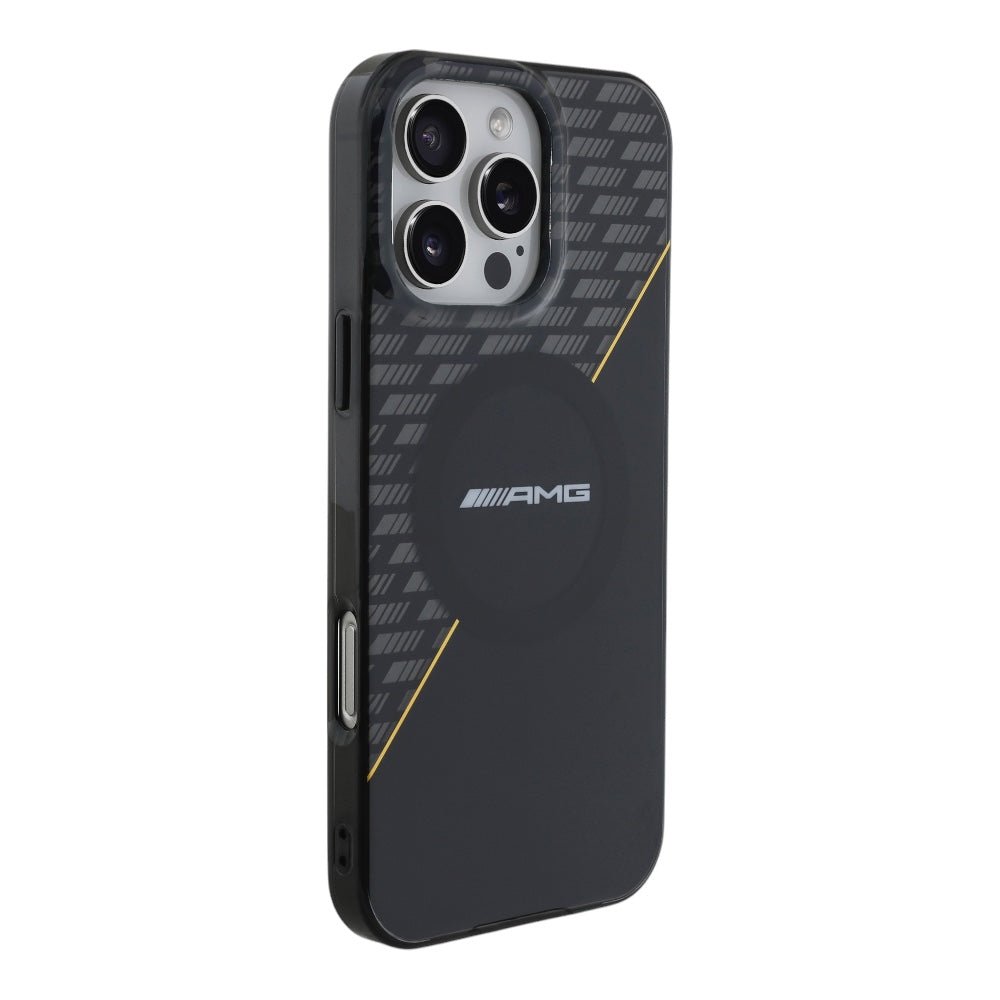 Estuche amg skin iphone 16 pro max amg hc magsafe double layer transparent rhombs black/yellow color negro - TOP MOVIL