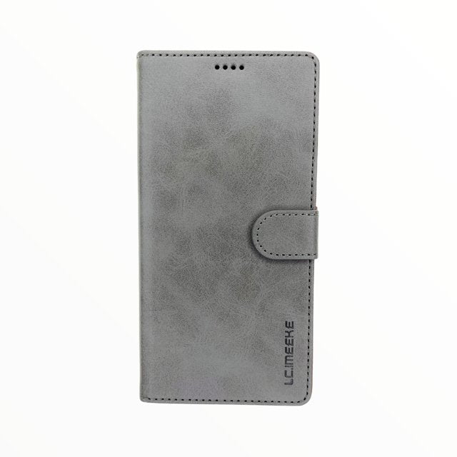 estuche carteras lc imeeke folio libreta con porta tarjeta samsung a01 color gris - TOP MOVIL