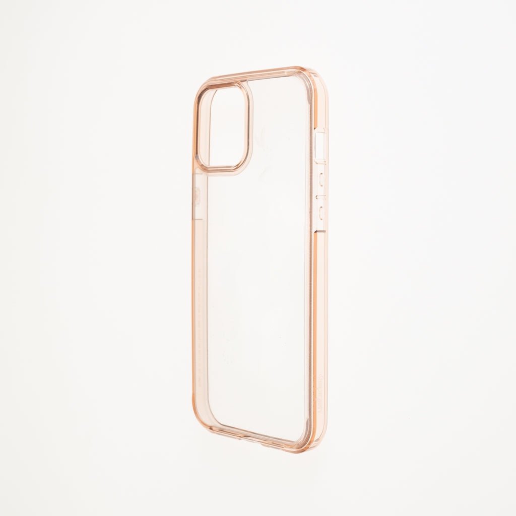 estuche clasico spigen transparente marco apple iphone 12 pro max color rosado / transparente - TOP MOVIL