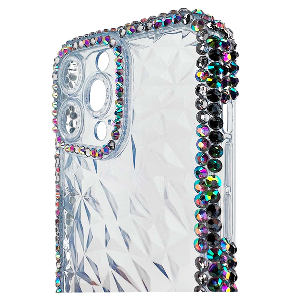 Estuche el rey marco iphone 12 pro max diamantes transparente color celeste - TOP MOVIL