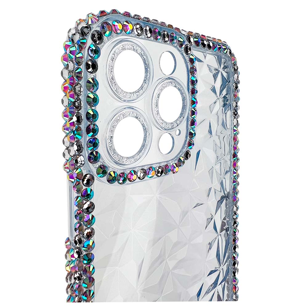 Estuche el rey marco iphone 12 pro max diamantes transparente color celeste - TOP MOVIL