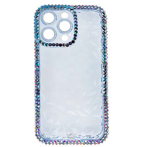 Estuche el rey marco iphone 12 pro max diamantes transparente color celeste - TOP MOVIL