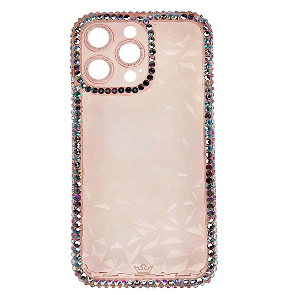 Estuche el rey marco iphone 12 pro max diamantes transparente color rosado - TOP MOVIL