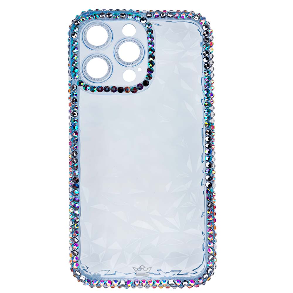 Estuche el rey marco iphone 13 pro max diamante transparente color celeste - TOP MOVIL