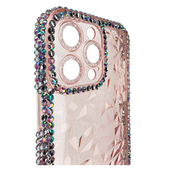 Estuche el rey marco iphone 14 pro max diamantes transparentes color rosado - TOP MOVIL