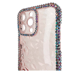 Estuche el rey marco iphone 14 pro max diamantes transparentes color rosado - TOP MOVIL