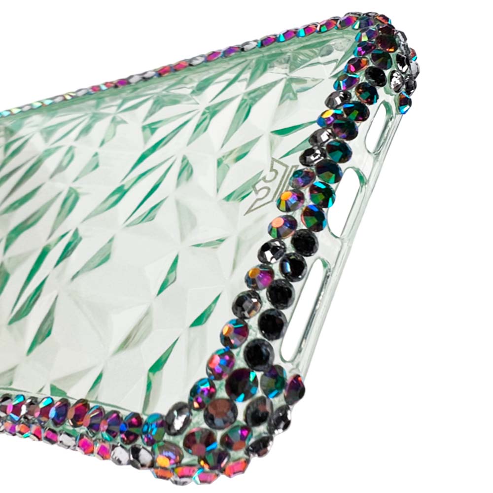 Estuche el rey marco iphone 14 pro max diamantes transparentes color verde - TOP MOVIL
