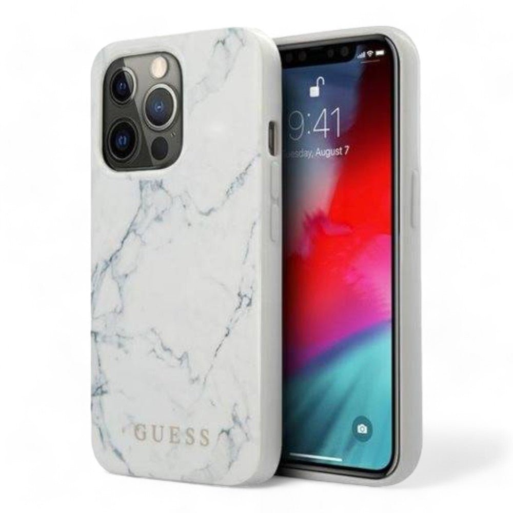 Estuche guess hard case iphone 13 pro hard case white pc/tpu marble design color blanco - TOP MOVIL