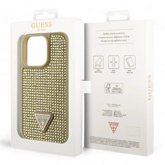 Estuche Guess Hard Case Iphone 15 Pro Pc/Tpu Gold Hard Case Rhinestone Triangle Color Dorado - TOP MOVIL