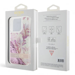 Estuche guess hard case iphone 15 pro pc/tpu pink hard case liquid glitter flower - guess color transparente - TOP MOVIL