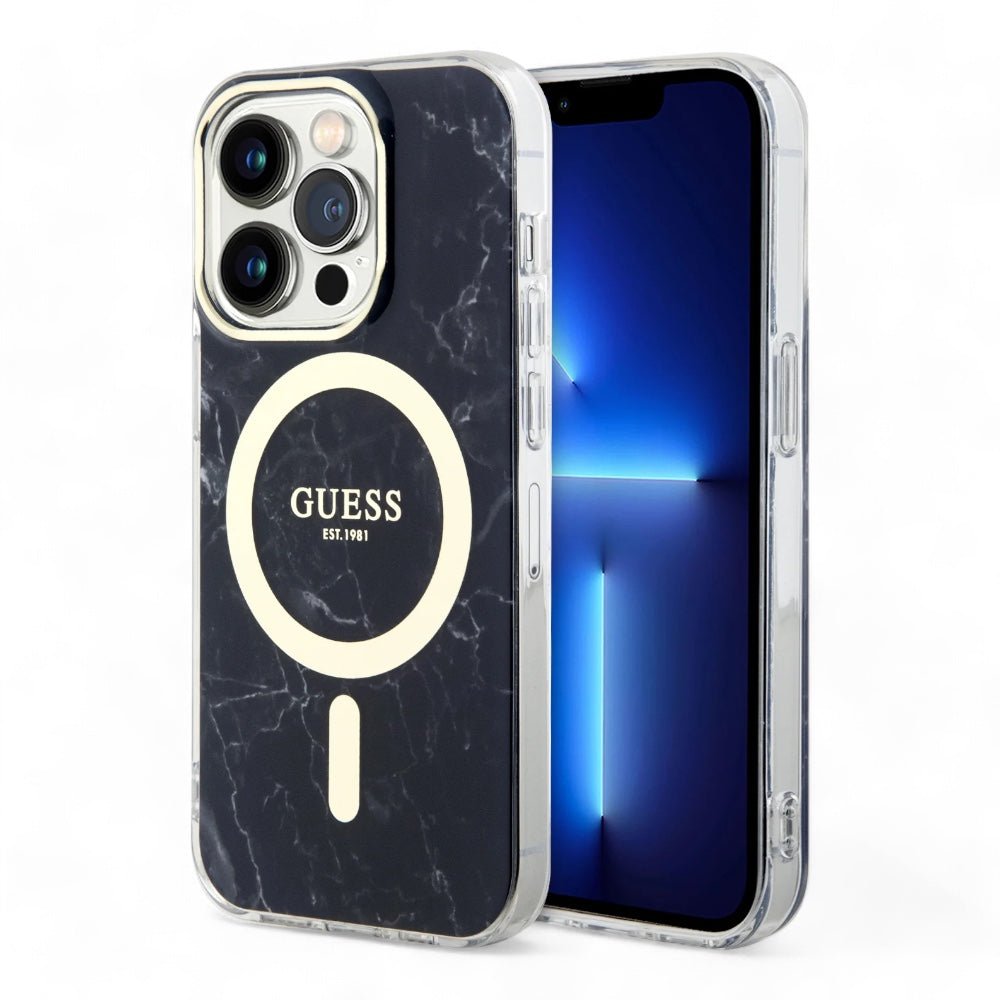 Estuche guess magsafe iphone 15 pro - pc/tpu black hard case magsafe iml marble color negro - TOP MOVIL