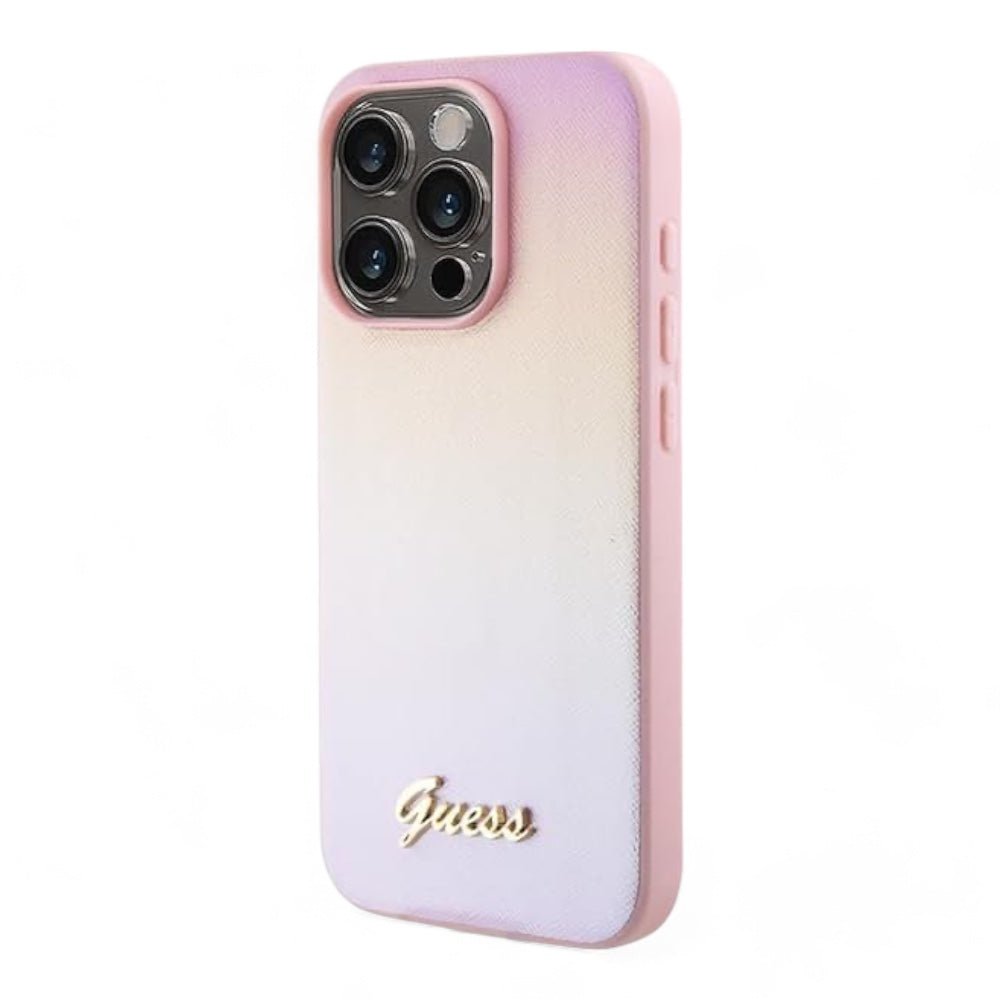 Estuche Guess Pu Saffiano Iridescent Script Iphone 15 Pro Max Color Rosado - TOP MOVIL