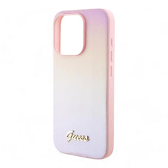 Estuche guess pu saffiano iridescent script iphone 15 pro max color rosado - TOP MOVIL