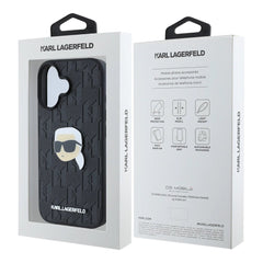 Estuche karl lagerfeld skin iphone 16 karl hc pu monogram k. head pin color negro - TOP MOVIL