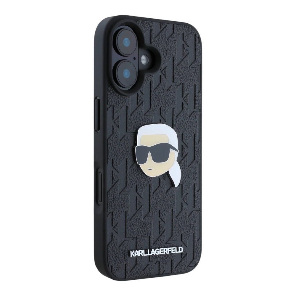 Estuche karl lagerfeld skin iphone 16 karl hc pu monogram k. head pin color negro - TOP MOVIL