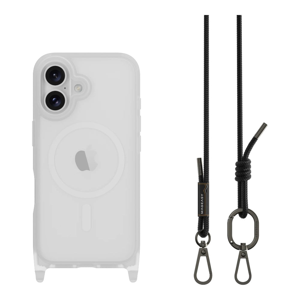 Estuche mageasy skin iphone 16 roam m shockproof protective case with lanyard for 2024 iphone 2 lenses color transparente/negro - TOP MOVIL