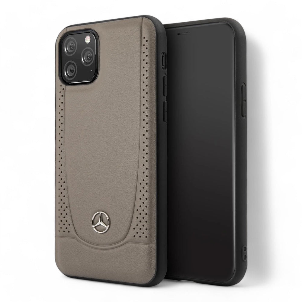 Estuche mercedes - benz hard case iphone 11 - real leather taupe perforated urban collection color beige - TOP MOVIL