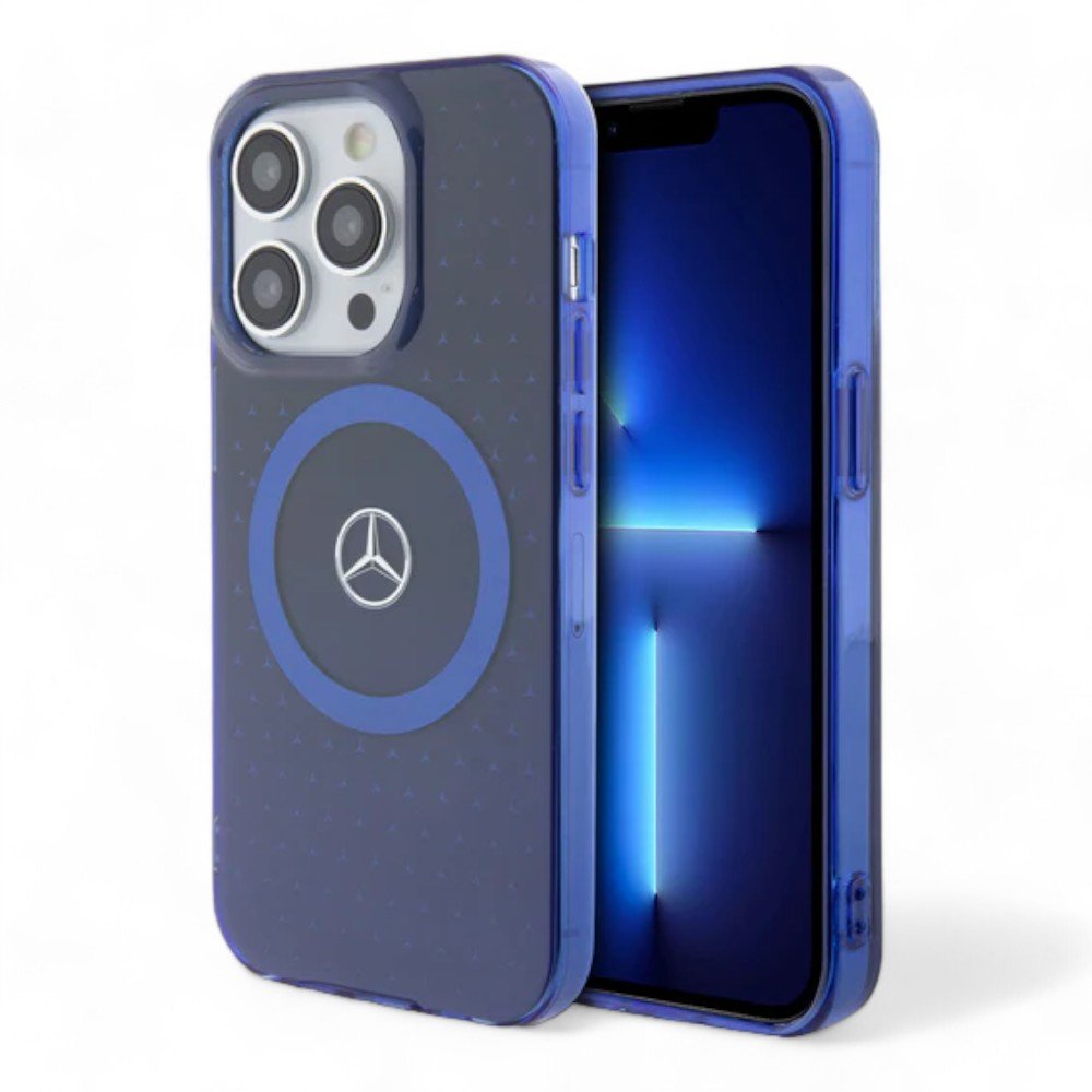 Estuche mercedes - benz magsafe iphone 15 pro pc/tpu blue double layer mafsafe compatible case star pattern color azul - TOP MOVIL