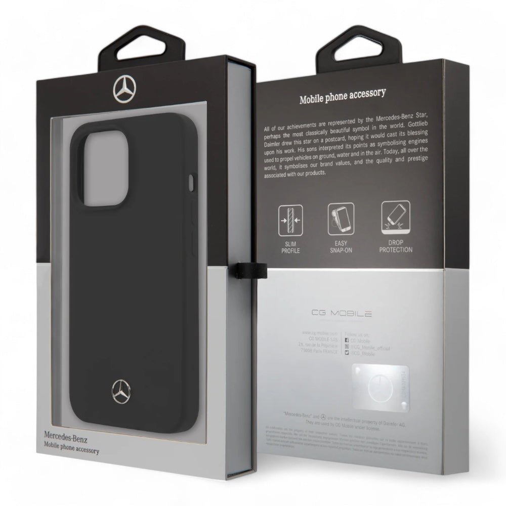 Estuche mercedes - benz silicon iphone 14 pro - silicone black case with microfiber lining color negro - TOP MOVIL