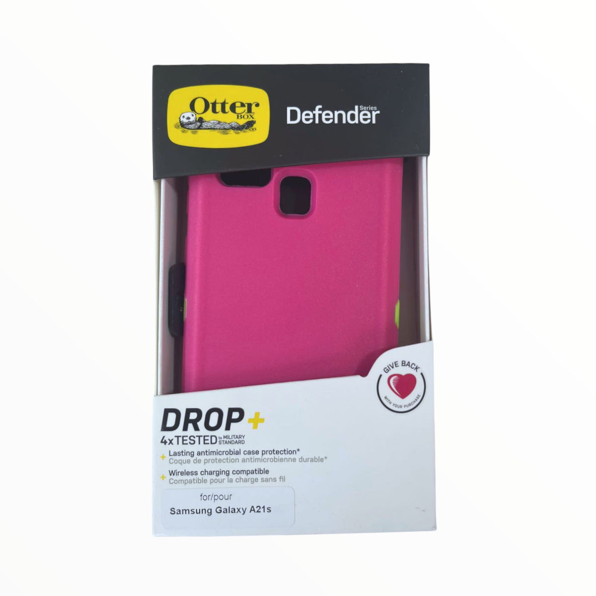 estuche proteccion otterbox defender samsung a21s color rosado / verde - TOP MOVIL